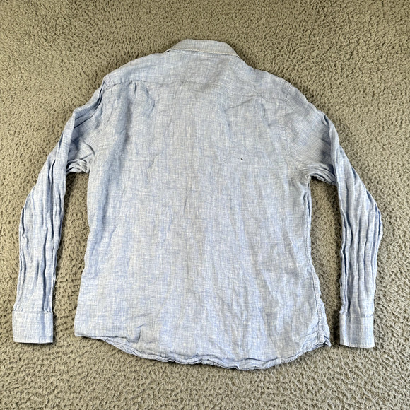 Reiss Shirt Men's XL Blue Button Up 100% Linen Regular Fit Casual Long Sleeve - Picture 8 of 13